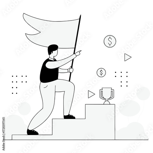 Design success business goal achievement leadership motivation money wealth growth career steps target strategy vision verctor art illustration png