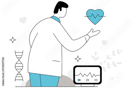 Design doctor heart health medical healthcare cardiology medicine wellness checkup pulse examination care verctor art illustration png