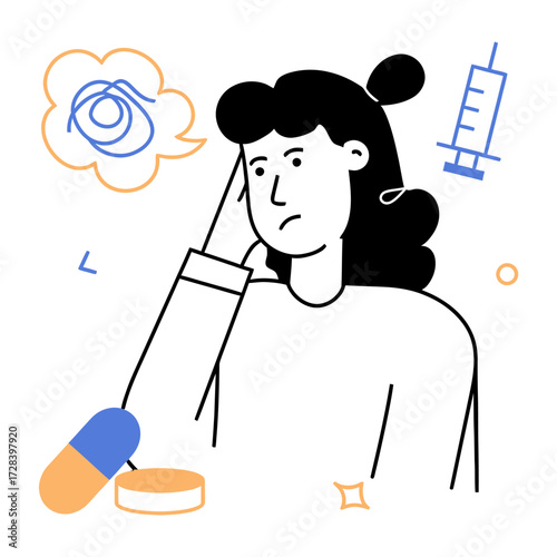 Design mental health disorder anxiety depression stress treatment medication therapy injection pills concept art verctor art illustration png