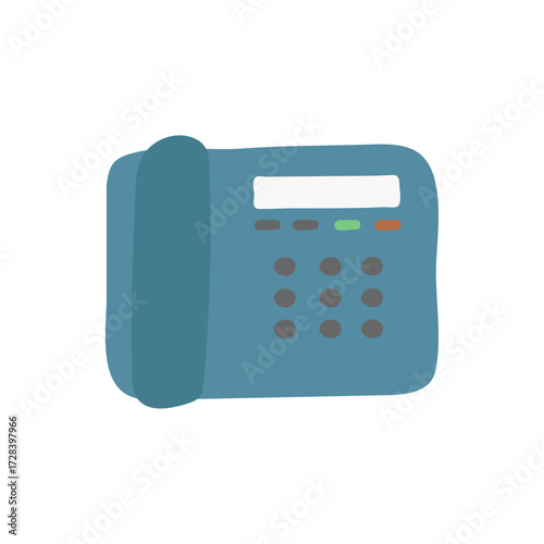 Hand-drawn blue office phone illustration representing vintage communication technology