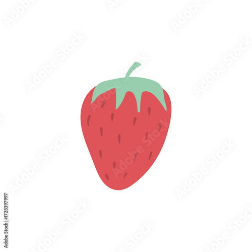 Cute cartoon strawberry illustration in a simple flat style for concepts of summer and joy