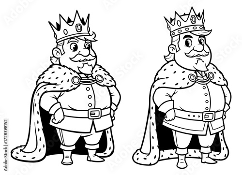 Vector art of king cartoon character with crown and cape, royal person in fairytale