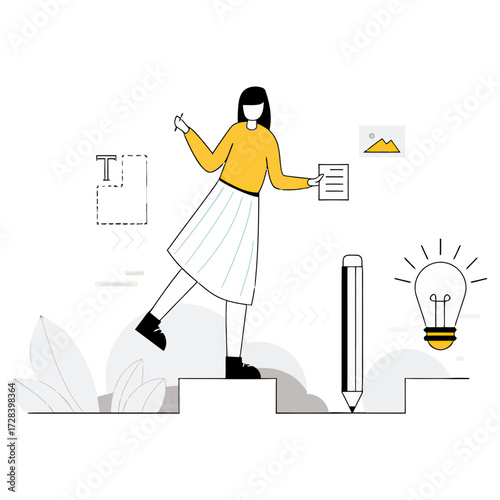 Design woman idea design concept creative illustration graphic designer project management visual communication verctor art illustration png