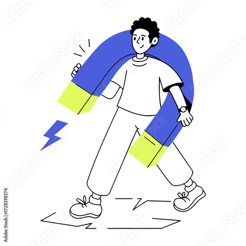 Design magnet power energy attraction force magnetic field physics science technology electromagnetism concept draw verctor art illustration png