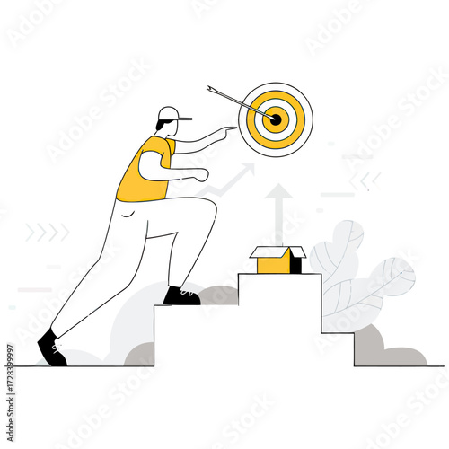 Design goal achievement success target business growth career path progress steps motivation strategy planning vision verctor art illustration png