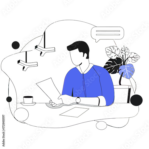 Design man working office desk illustration design business workspace work from home vector graphic art concept verctor art illustration png