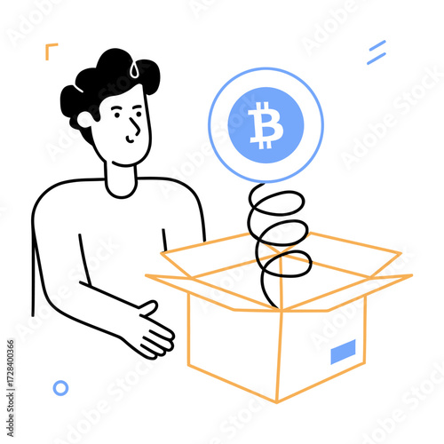 Design bitcoin cryptocurrency box blockchain technology digital currency finance investment market stock trade money online verctor art illustration png