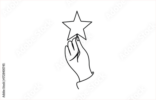 Abstract single line art hands holding stars illustration Hand holds star continuous line art drawing. Human arms palms. 