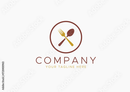 Crossed Fork and Spoon Logo Design in Circle - Classic Symbol for Restaurant, or Culinary Service Brand Vector Icon