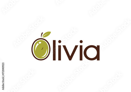 Modern Olivia Wordmark Logo with Green Olive Fruit Icon, Ideal for Olive Oil