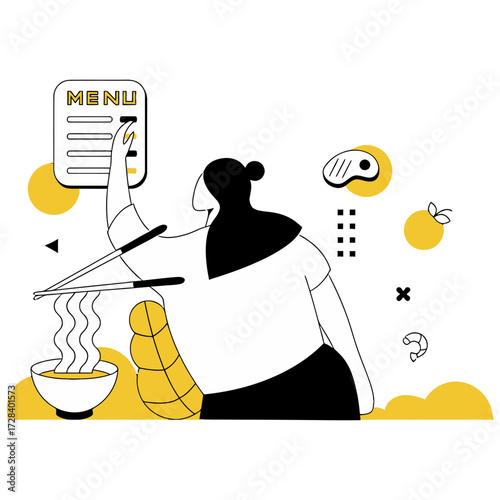 Design restaurant menu food delivery asian cuisine noodles bowl meal eat dish order online dining delicious menu verctor art illustration png