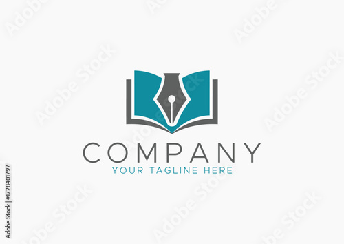 Open Book and Fountain Pen Nib Logo Design - Represents Education, or Academic Institution Symbol Vector Icon