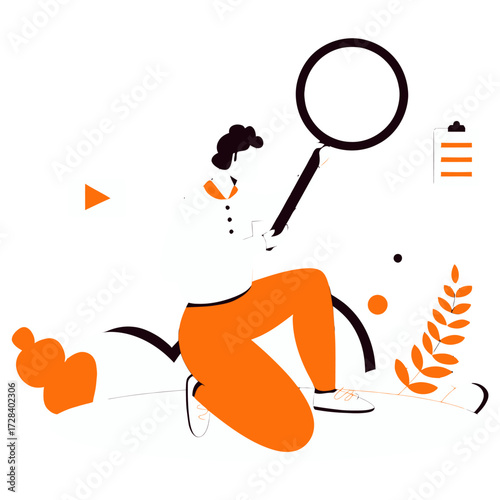 Design man searching with magnifying glass online search seo analysis digital marketing business strategy concept verctor art illustration png