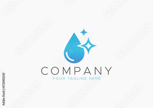  Modern Clean Water Drop Logo Design with Sparkle, Ideal for Water Filters, Cleaning Services Company Symbol Vector Icon