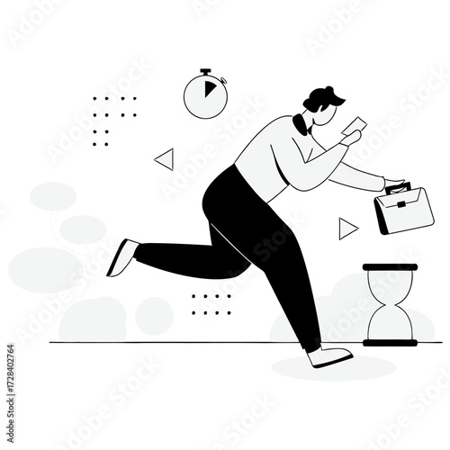 Design time management business work deadline office worker productivity efficiency briefcase hourglass clock job task 9 to 5 verctor art illustration png