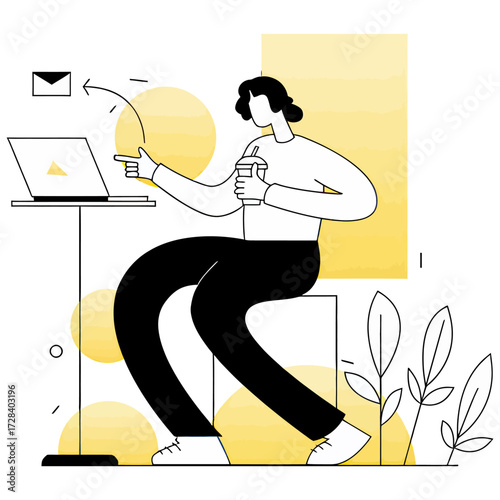 Design woman working laptop coffee illustration office design freelancer remote work digital nomad lifestyle job career verctor art illustration png