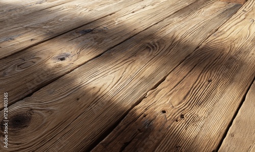 Wooden floorboards with sunlight shadows