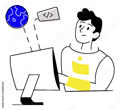 Design illustration of software development coding programming developer thinking about code and web development verctor art illustration png