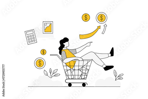 Design illustration of business growth investment strategy and financial success with money and chart analysis verctor art illustration png