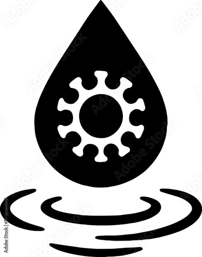 Silhouette of Virus Emerging from Water Drop - Contamination Vector with white background 