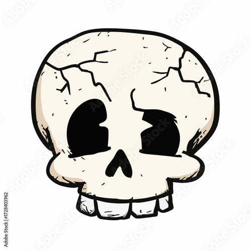 Handdrawn Style Cracked Skull Anatomy with Dark Outline Illustration Graphic