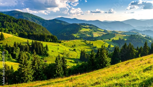 Fototapeta Naklejka Na Ścianę i Meble -  Mountain vista, lush green valleys