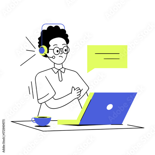 Design laptop coffee chat bubble work from home remote work digital nomad lifestyle productivity workspace design verctor art illustration png