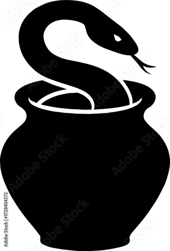 snake coiled inside a simple clay pot