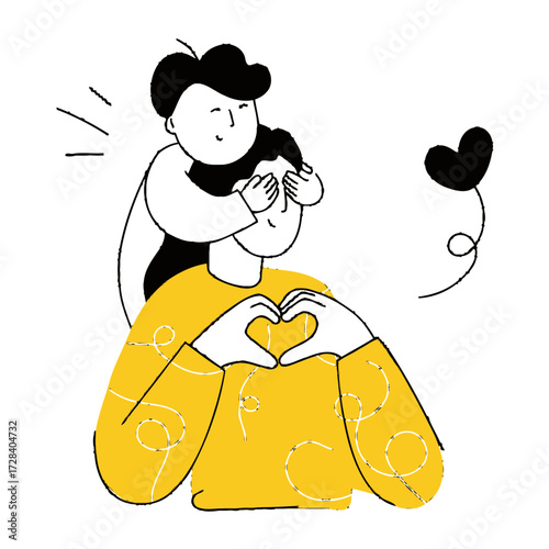 Design yellow sweater love hand heart sign gesture fashion style clothing apparel design illustration graphic art verctor art illustration png