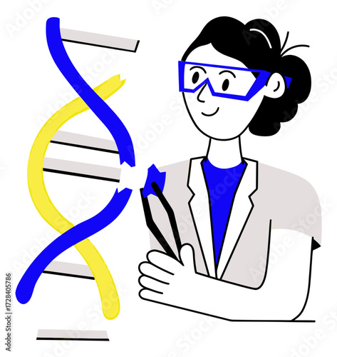 Design dna research scientist molecular biology genetics genome biotechnology science lab experiment innovation discovery verctor art illustration png