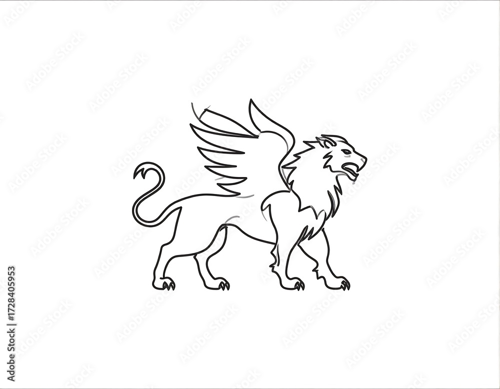 Fototapeta premium Stylized winged lion silhouette