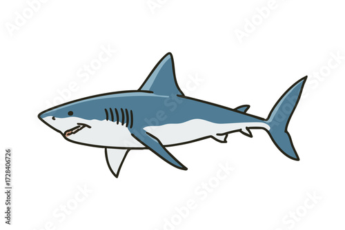 Cartoon Style Detailed Shark Ocean Animal Marine Life Illustration