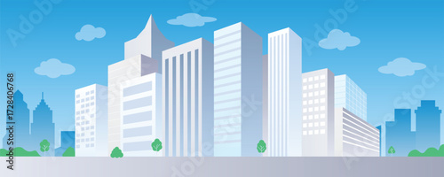 cityscape, Landscape with buildings, modern buildings, skyscrapers. Blue Sky Vector illustration	
