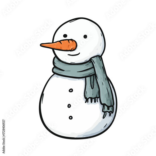 Whimsical Handdrawn Style Snowman With Scarf Winter Season Illustration