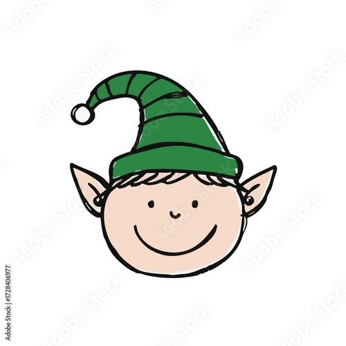 Cute Handdrawn Doodle Elf with Green Hat Cartoon Character Illustration