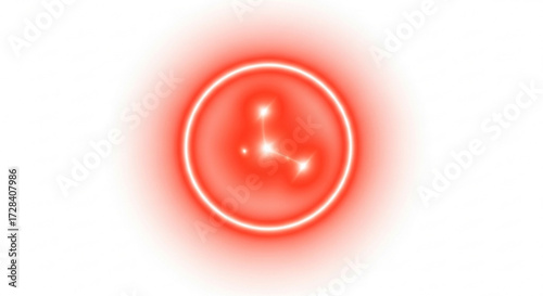 A glowing red orb containing a constellation like shape with a bright outer ring on a white background created with generated ai