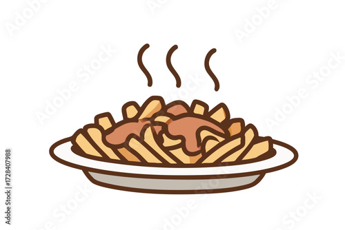 Cute Handdrawn Poutine Illustration on Plate with Gravy and Cheese Curds