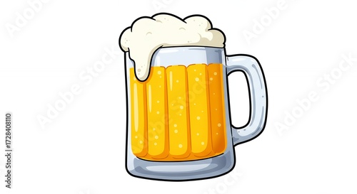 Cartoon illustration of a beer mug with foam and cold beverage