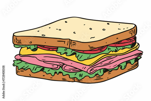 Simple Handdrawn Sandwich Delicious Filling Snack Lunch Time Illustration