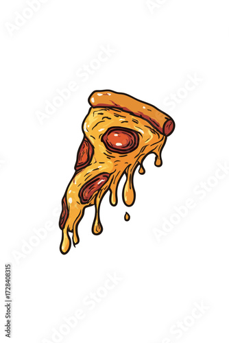 Handdrawn Detailed Pizza Slice with Melting Cheese Food Illustration
