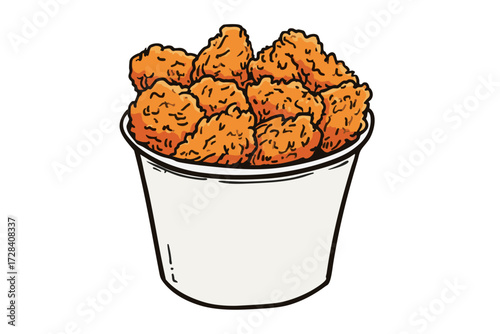 Handdrawn Food Illustration Delicious Fried Chicken Bucket for Restaurant Menu