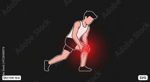 Illustration of a man in athletic wear experiencing knee pain with red highlight on the affected area created with generated ai