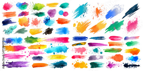 special big set of watercolor paint strokes or watercolor brush strokes, Colorful and stained watercolor vector set of colorful paint splashes for any design and modern creative works.