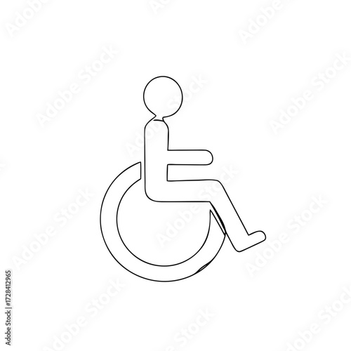 Wheelchair symbol continuous line drawing on white background 
