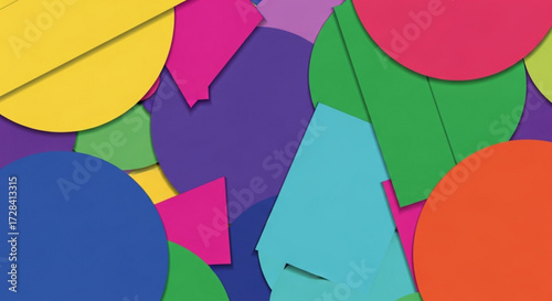 Abstract overlapping circles and polygons in vibrant colors creating a playful composition style design created with generated ai