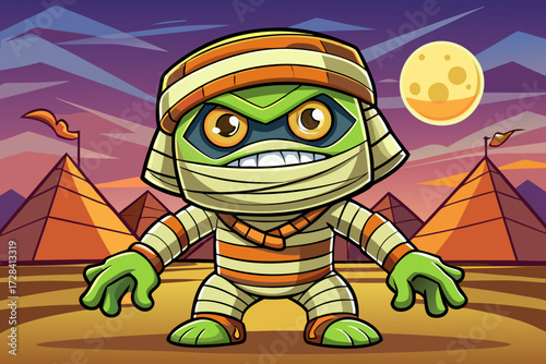 Cute cartoon mummy character illustration vector graphic for halloween and egyptian themed designs