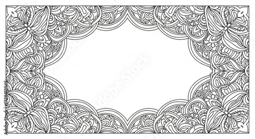 Black and white decorative frame with floral and swirl patterns creating an ornate border design element created with generated ai