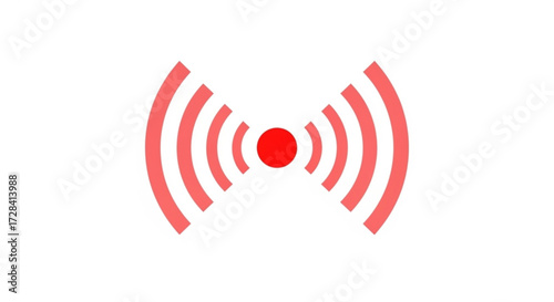 Red wifi signal icon with concentric arcs emanating from a central circle on a white background clearly visible created with generated ai