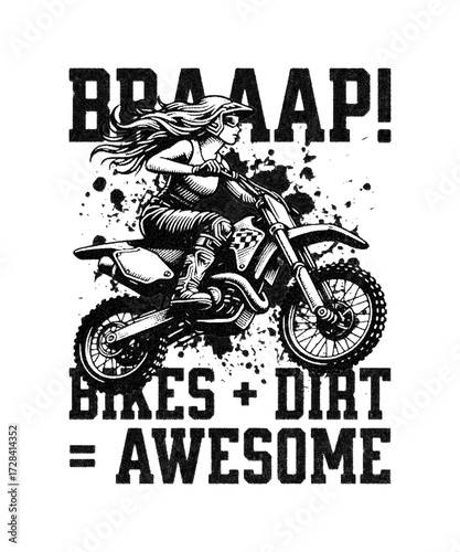 Dirt bike rider jumping high with the words bikes plus dirt equals awesome
