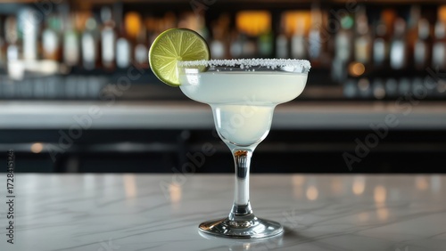 Elegant Margarita on a Bar Counter, Bokeh Background